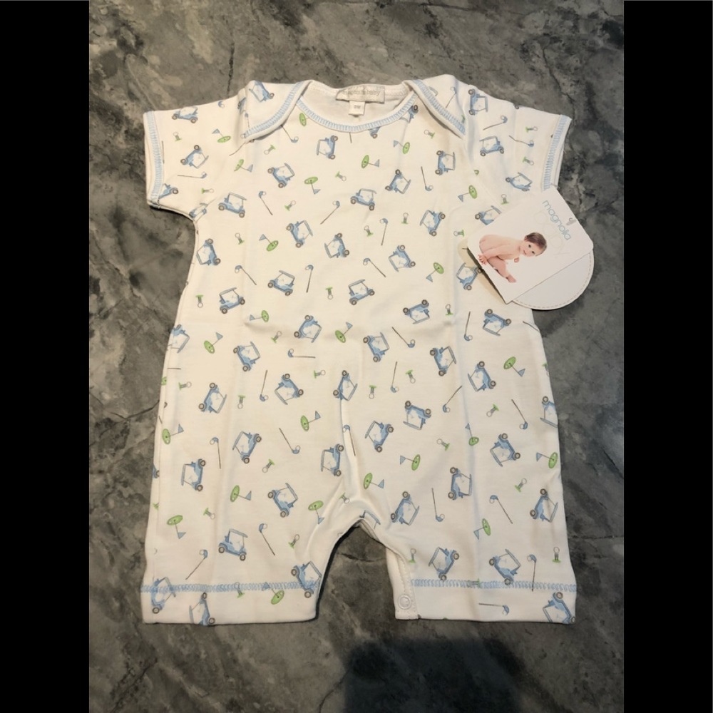 NWT MAGNOLIA BABY BLUE GOLF  ROMPER PIMA 3M